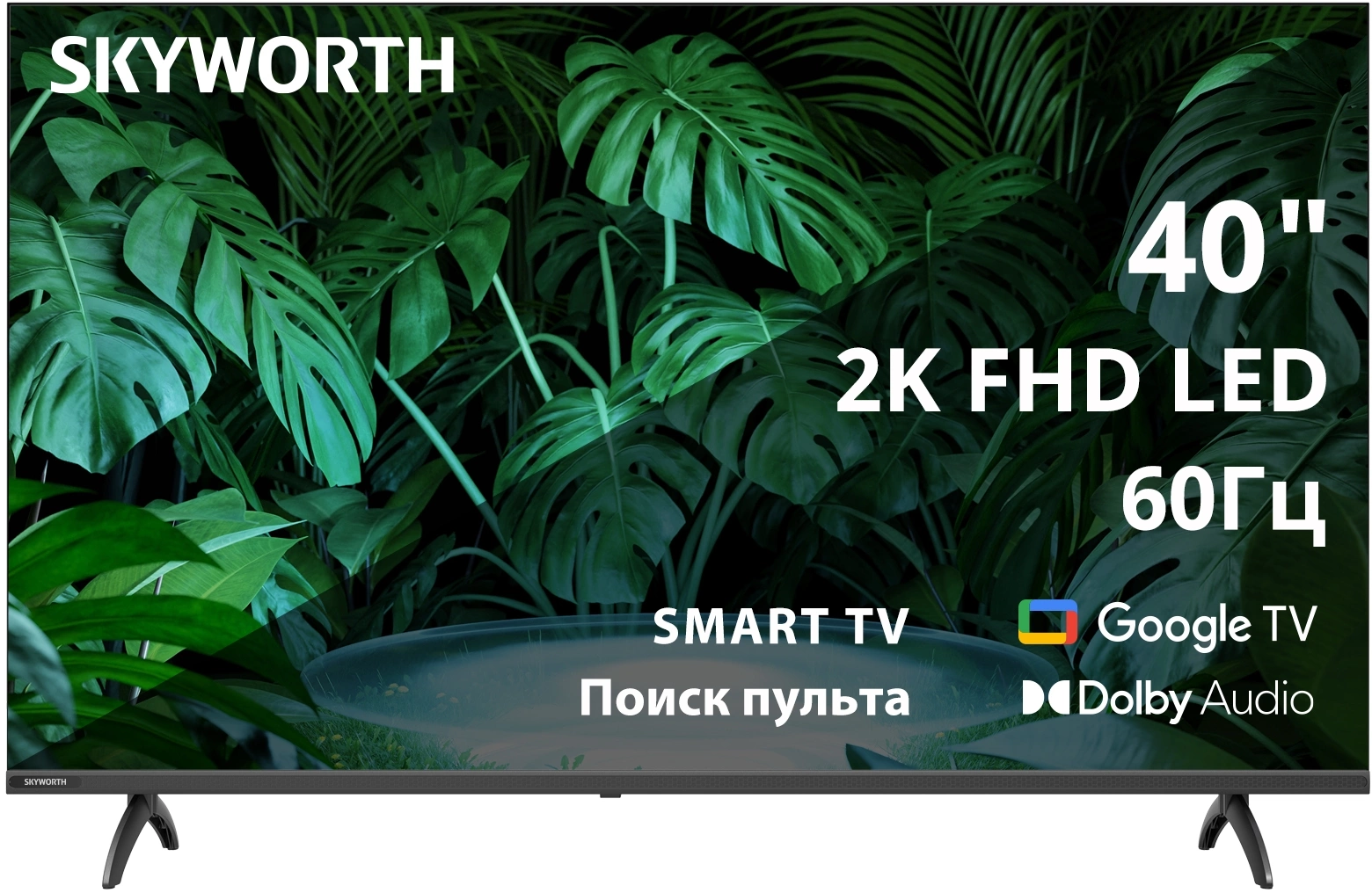 Телевизор LED Skyworth 40" 40E55G Google TV Frameless черный FULL HD 60Hz DVB-T DVB-T2 DVB-C DVB-S DVB-S2 USB WiFi Smart TV