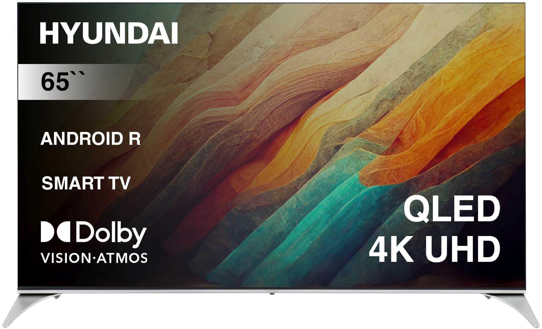 Телевизор QLED Hyundai 65" H-LED65QBU7500 Android TV Frameless черный/серебристый 4K Ultra HD 60Hz DVB-T DVB-T2 DVB-C DVB-S DVB-S2 USB WiFi Smart TV